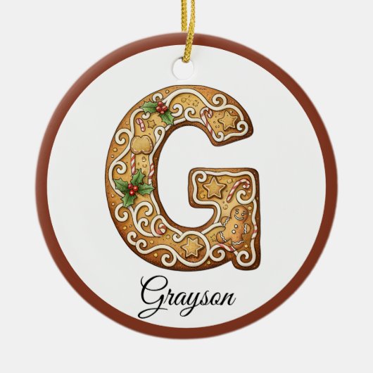 Customize Christmas Gingerbread Letter G Monogram Keramisch Ornament (Voorkant)