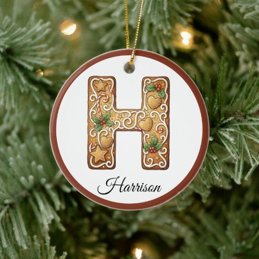 Customize Christmas Gingerbread Letter H Monogram Keramisch Ornament (Boom)