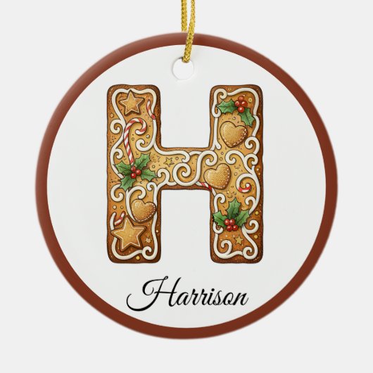 Customize Christmas Gingerbread Letter H Monogram Keramisch Ornament (Voorkant)