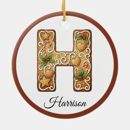 Customize Christmas Gingerbread Letter H Monogram Keramisch Ornament (Achterkant)