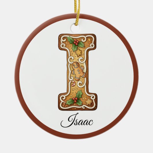 Customize Christmas Gingerbread Letter I Monogram Keramisch Ornament (Voorkant)