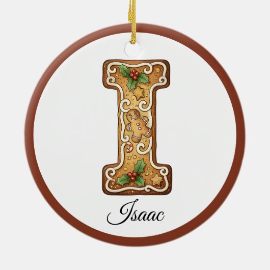 Customize Christmas Gingerbread Letter I Monogram Keramisch Ornament (Achterkant)