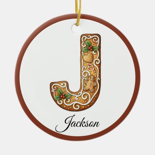 Customize Christmas Gingerbread Letter J Monogram Keramisch Ornament (Voorkant)