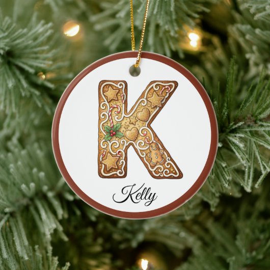 Customize Christmas Gingerbread Letter K Monogram Keramisch Ornament (Boom)