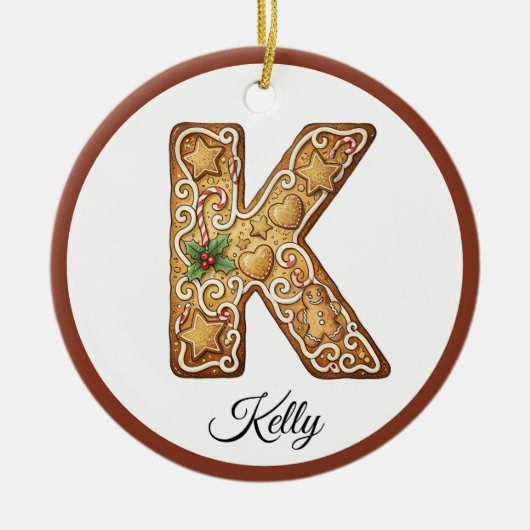 Customize Christmas Gingerbread Letter K Monogram Keramisch Ornament (Voorkant)