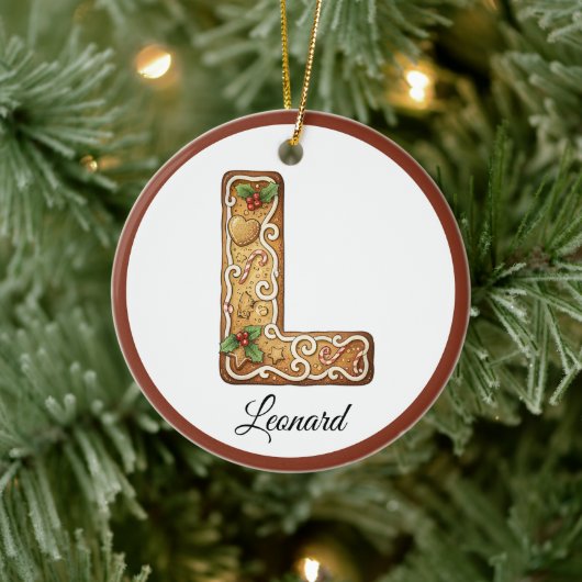 Customize Christmas Gingerbread Letter L Monogram Keramisch Ornament (Boom)