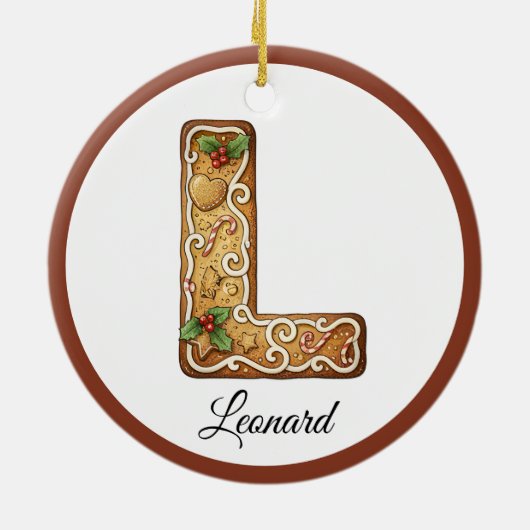 Customize Christmas Gingerbread Letter L Monogram Keramisch Ornament (Achterkant)