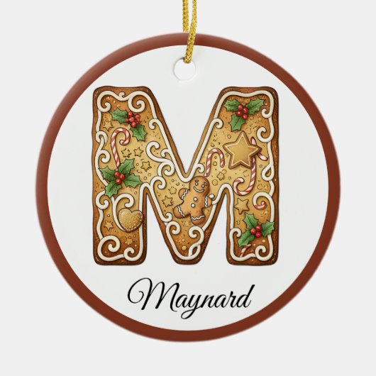 Customize Christmas Gingerbread Letter M Monogram Keramisch Ornament (Voorkant)