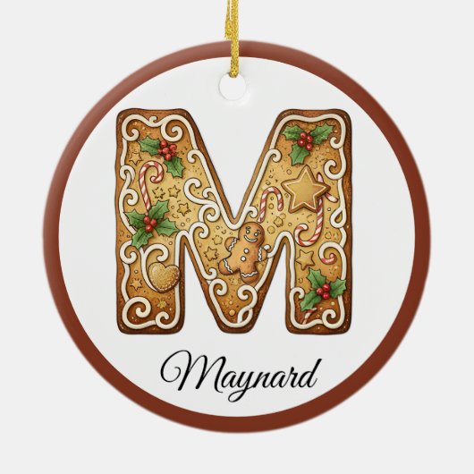 Customize Christmas Gingerbread Letter M Monogram Keramisch Ornament (Achterkant)