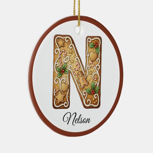 Customize Christmas Gingerbread Letter N Monogram Keramisch Ornament (Rechts)