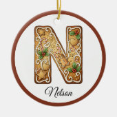 Customize Christmas Gingerbread Letter N Monogram Keramisch Ornament (Voorkant)