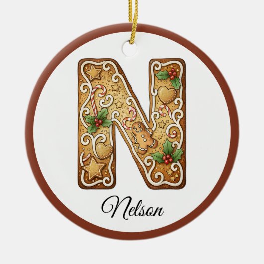 Customize Christmas Gingerbread Letter N Monogram Keramisch Ornament (Voorkant)