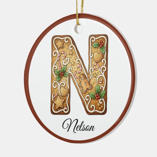 Customize Christmas Gingerbread Letter N Monogram Keramisch Ornament (Links)