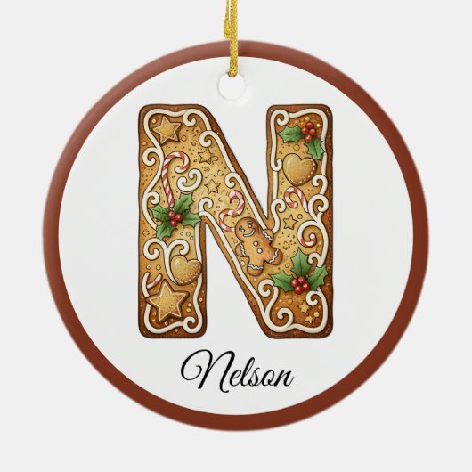 Customize Christmas Gingerbread Letter N Monogram Keramisch Ornament (Achterkant)
