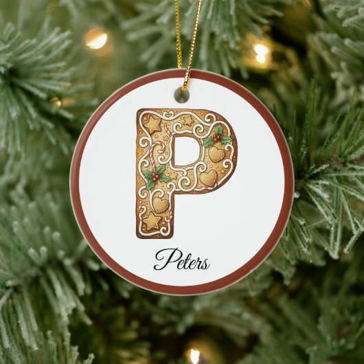 Customize Christmas Gingerbread Letter P Monogram Keramisch Ornament (Boom)