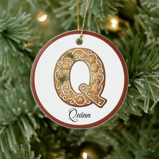 Customize Christmas Gingerbread Letter Q Monogram Keramisch Ornament (Boom)
