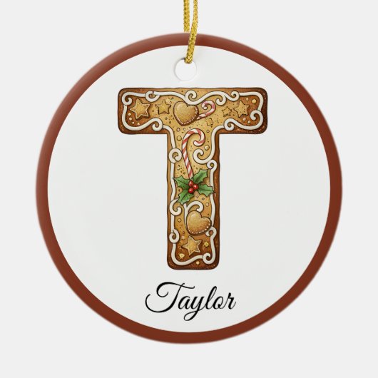 Customize Christmas Gingerbread Letter T Monogram Keramisch Ornament (Voorkant)