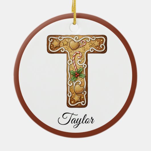 Customize Christmas Gingerbread Letter T Monogram Keramisch Ornament (Achterkant)