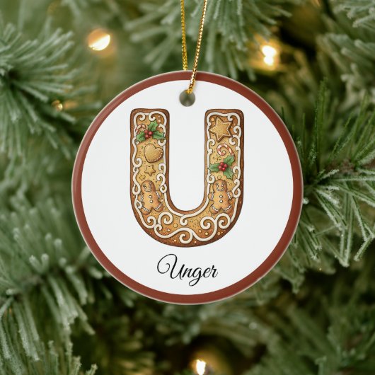Customize Christmas Gingerbread Letter U Monogram Keramisch Ornament (Boom)