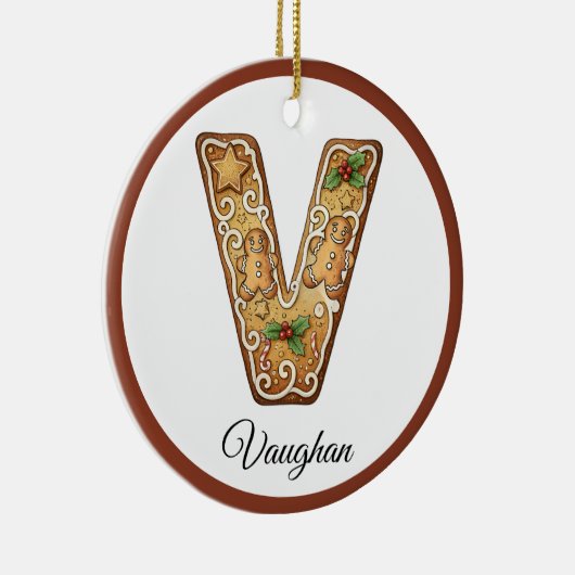 Customize Christmas Gingerbread Letter V Monogram Keramisch Ornament (Rechts)
