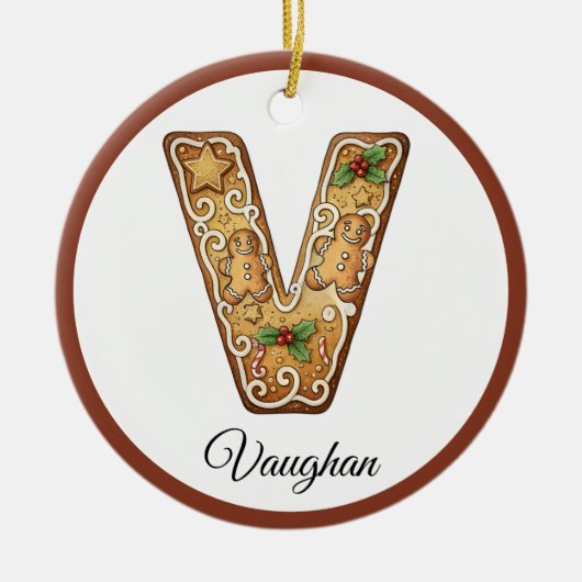 Customize Christmas Gingerbread Letter V Monogram Keramisch Ornament (Voorkant)