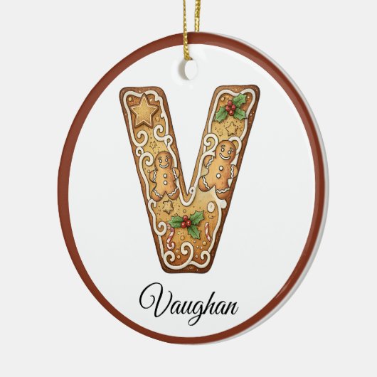 Customize Christmas Gingerbread Letter V Monogram Keramisch Ornament (Links)