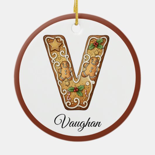 Customize Christmas Gingerbread Letter V Monogram Keramisch Ornament (Achterkant)