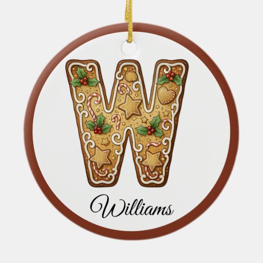 Customize Christmas Gingerbread Letter W Monogram Keramisch Ornament (Achterkant)