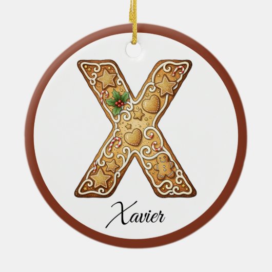 Customize Christmas Gingerbread Letter X Monogram Keramisch Ornament (Achterkant)