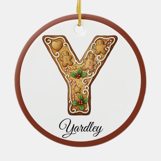 Customize Christmas Gingerbread Letter Y Monogram Keramisch Ornament (Achterkant)