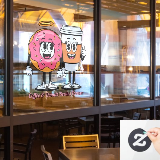 Customize Coffee And Donuts Besties Forever Promo Raamsticker (Restaurant Raam)
