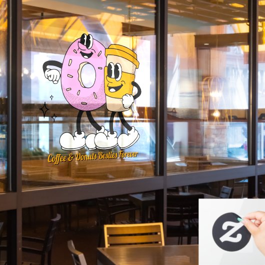 Customize Coffee And Donuts Besties Forever Promo Raamsticker (Restaurant Raam)