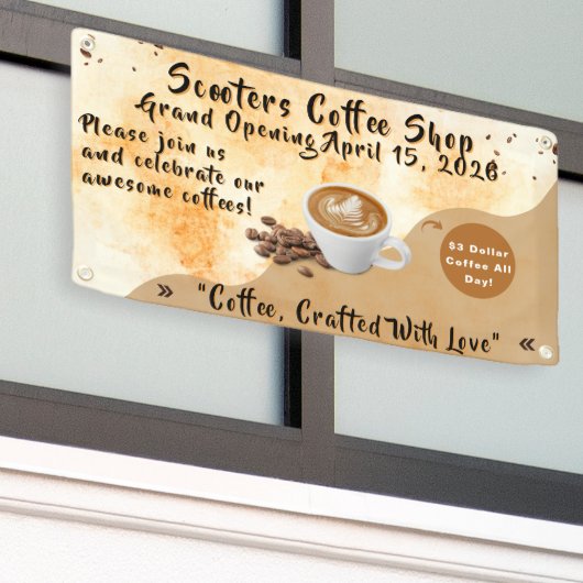 Customize Coffee Shop Grand Opening Special Day  Spandoek (Buitenkant Gebouw)