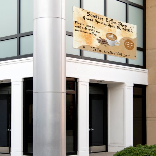 Customize Coffee Shop Grand Opening Special Day  Spandoek (Buitenkant Gebouw)