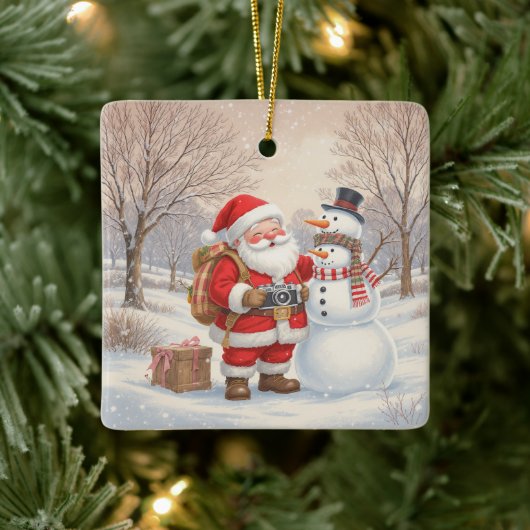 Customize Cute Santa Photographer Keramisch Ornament (Boom)