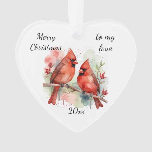 Customize Dated Cardinal to my Love Ornament (voorkant)