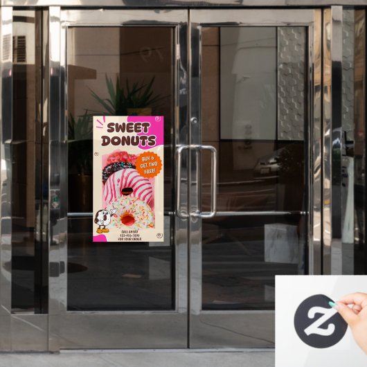 Customize Donuts Beige Pink Promotion Raamsticker (Kantoordeur)