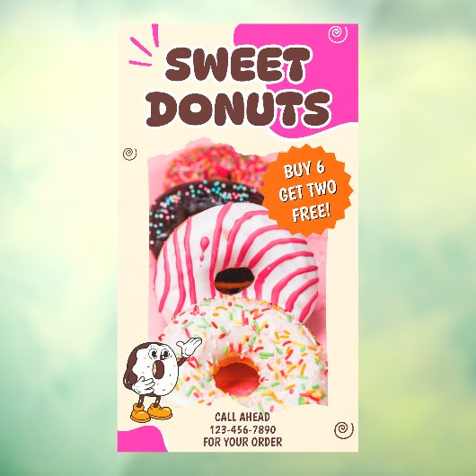 Customize Donuts Beige Pink Promotion Raamsticker (Vel 3)