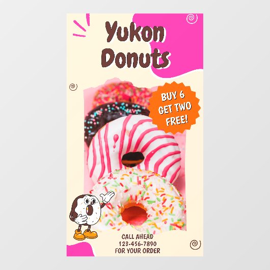 Customize Donuts Beige Pink Promotion Raamsticker (Vel)