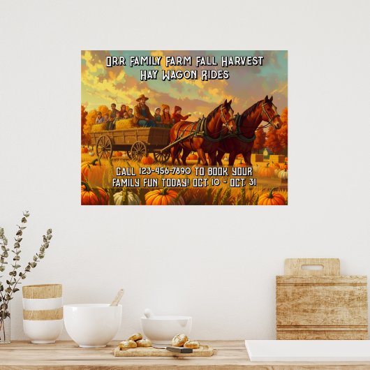 Customize Farm Fall Harvest Horse Drawn Wagon Ride Poster (Keuken)