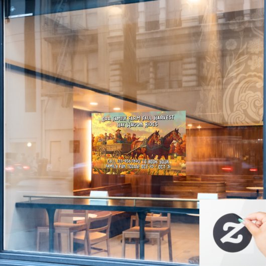 Customize Farm Fall Harvest Horse Drawn Wagon Ride Raamsticker (Cafe Raam)