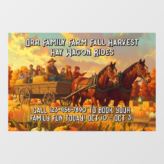 Customize Farm Fall Harvest Horse Drawn Wagon Ride Raamsticker (Vel)