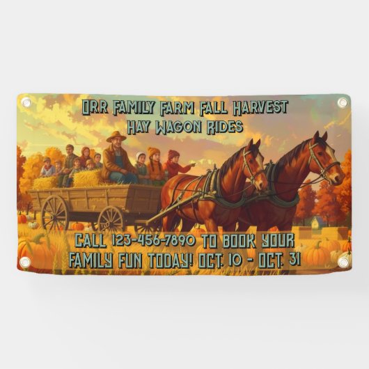Customize Farm Fall Harvest Horse Drawn Wagon Ride Spandoek (Horizontaal)