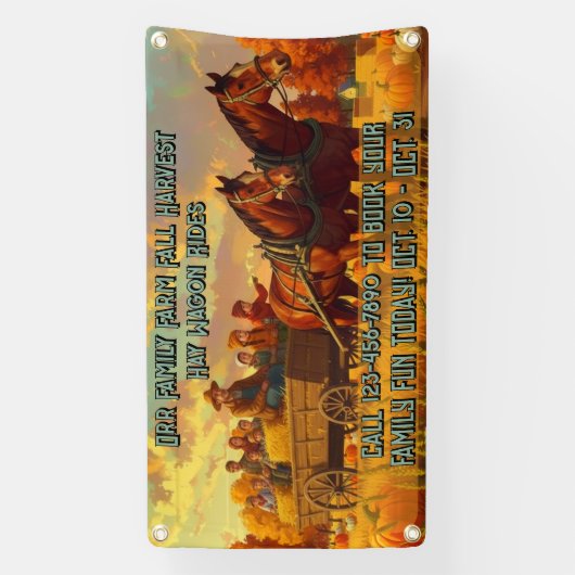 Customize Farm Fall Harvest Horse Drawn Wagon Ride Spandoek (Verticaal)