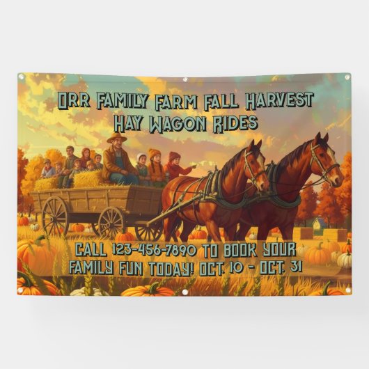 Customize Farm Fall Harvest Horse Drawn Wagon Ride Spandoek (Horizontaal)