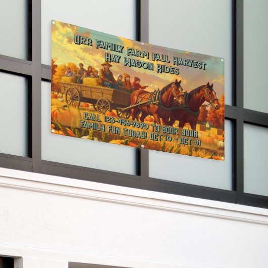 Customize Farm Fall Harvest Horse Drawn Wagon Ride Spandoek (Buitenkant Gebouw)
