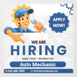 Customize Generic Now Hiring Auto Mechanic  Raamsticker