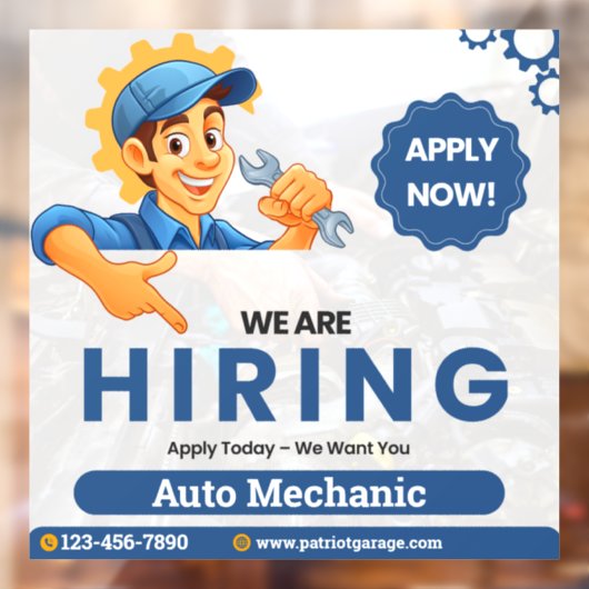 Customize Generic Now Hiring Auto Mechanic  Raamsticker (Vel 2)