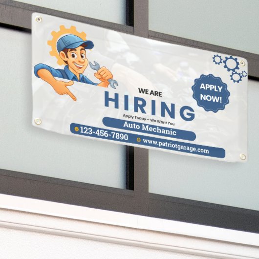 Customize Generic Now Hiring Auto Mechanic Spandoek (Buitenkant Gebouw)