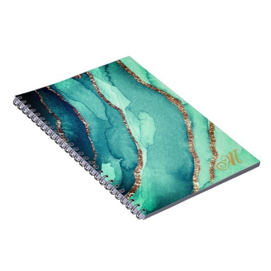 Customize Gold Teal Blue MARBLE Journal Notebook Notitieboek (Rechterzijde)